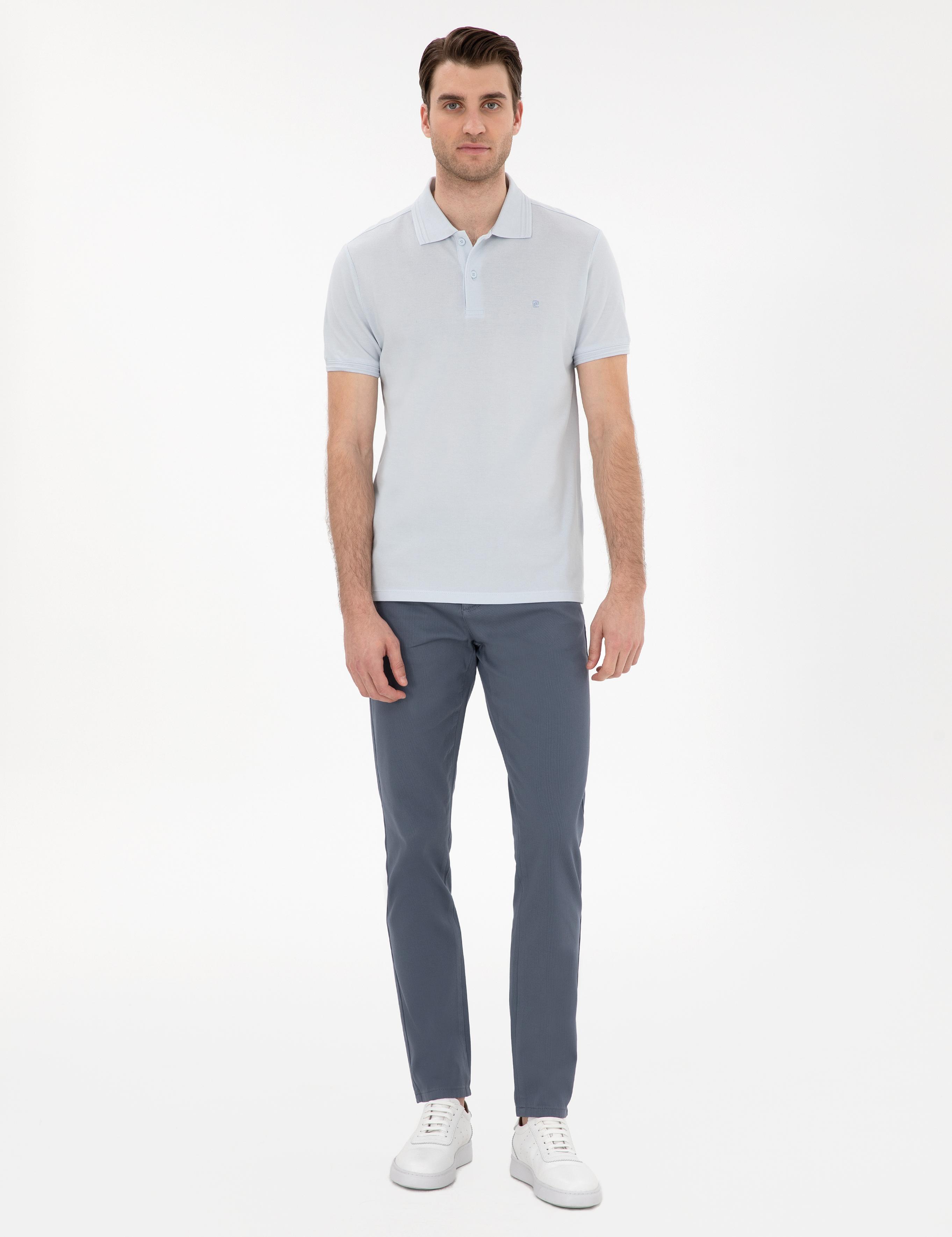 Açık Mavi Slim Fit %100 Pamuk Polo Yaka Basic Tişört