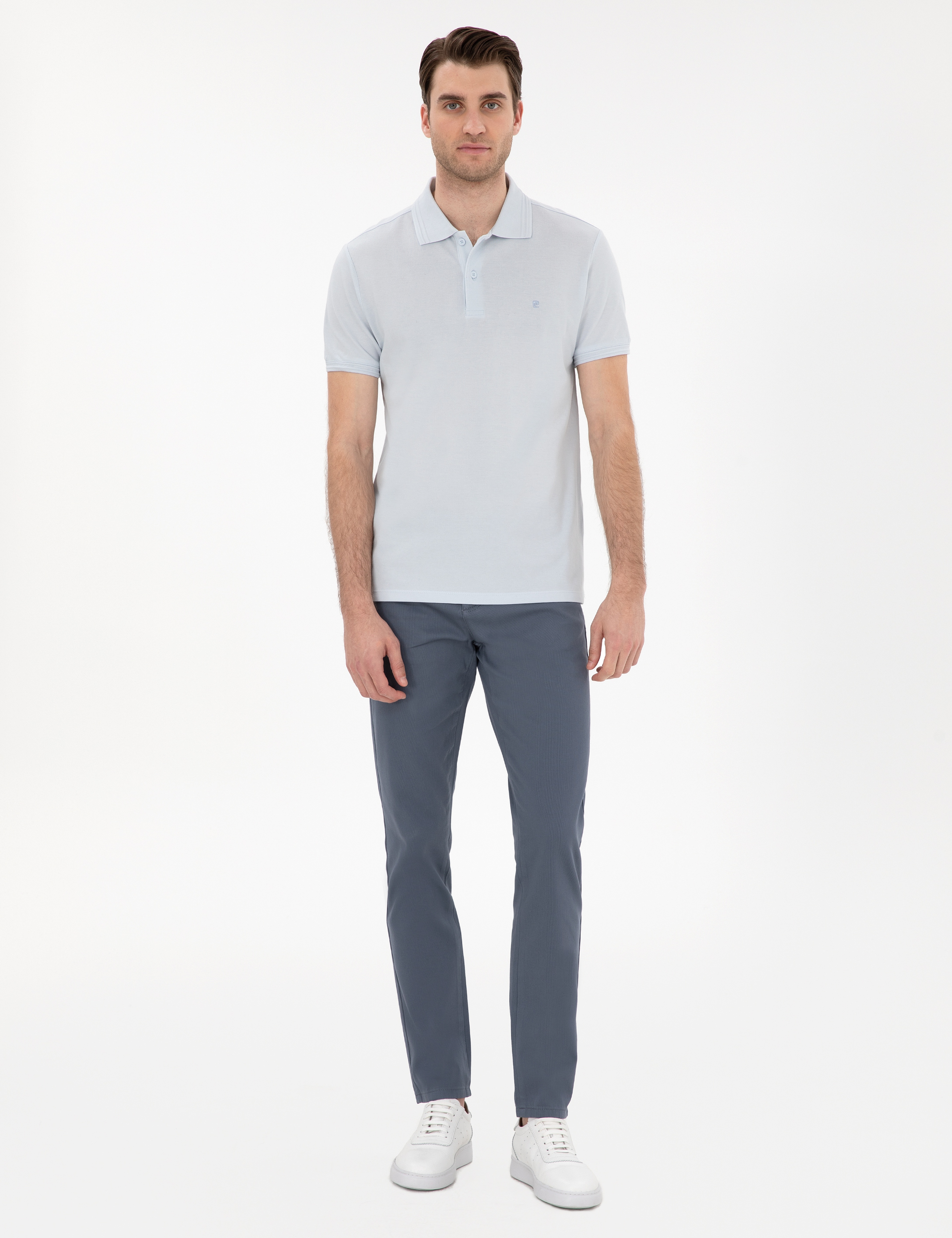 Açık Mavi Slim Fit %100 Pamuk Polo Yaka Basic Tişört