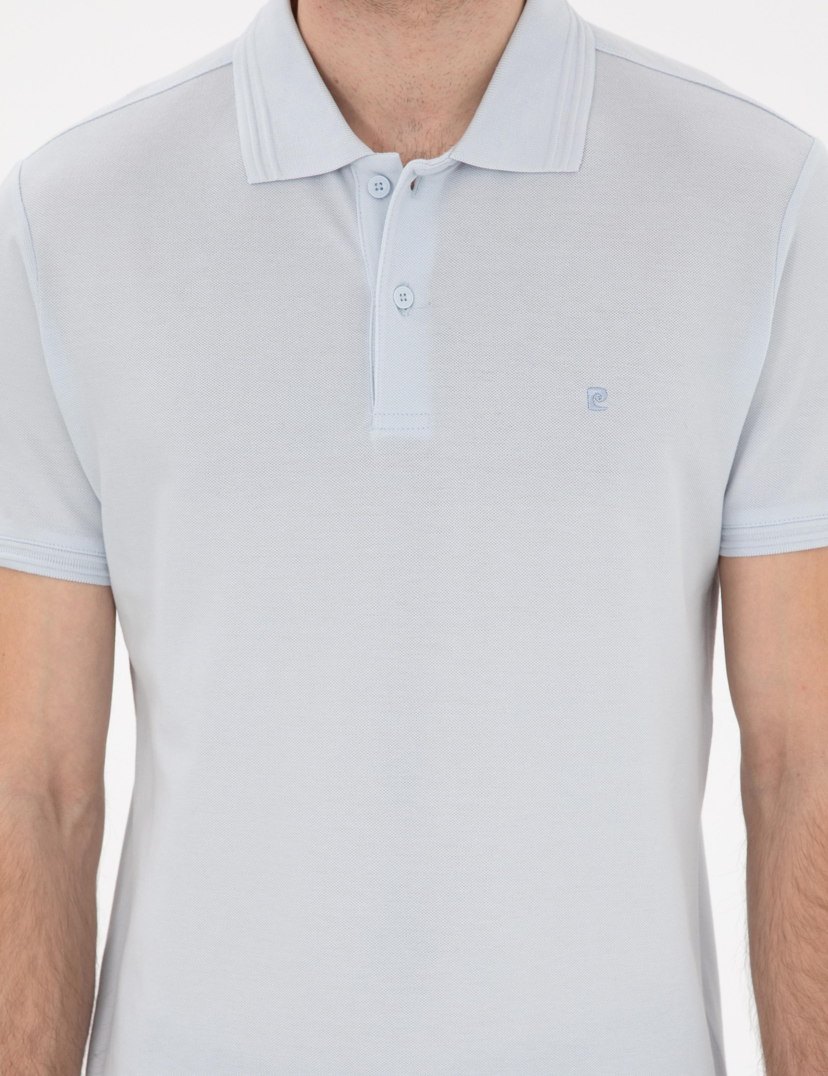 Açık Mavi Slim Fit %100 Pamuk Polo Yaka Basic Tişört