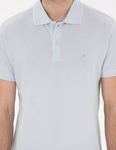 Açık Mavi Slim Fit %100 Pamuk Polo Yaka Basic Tişört