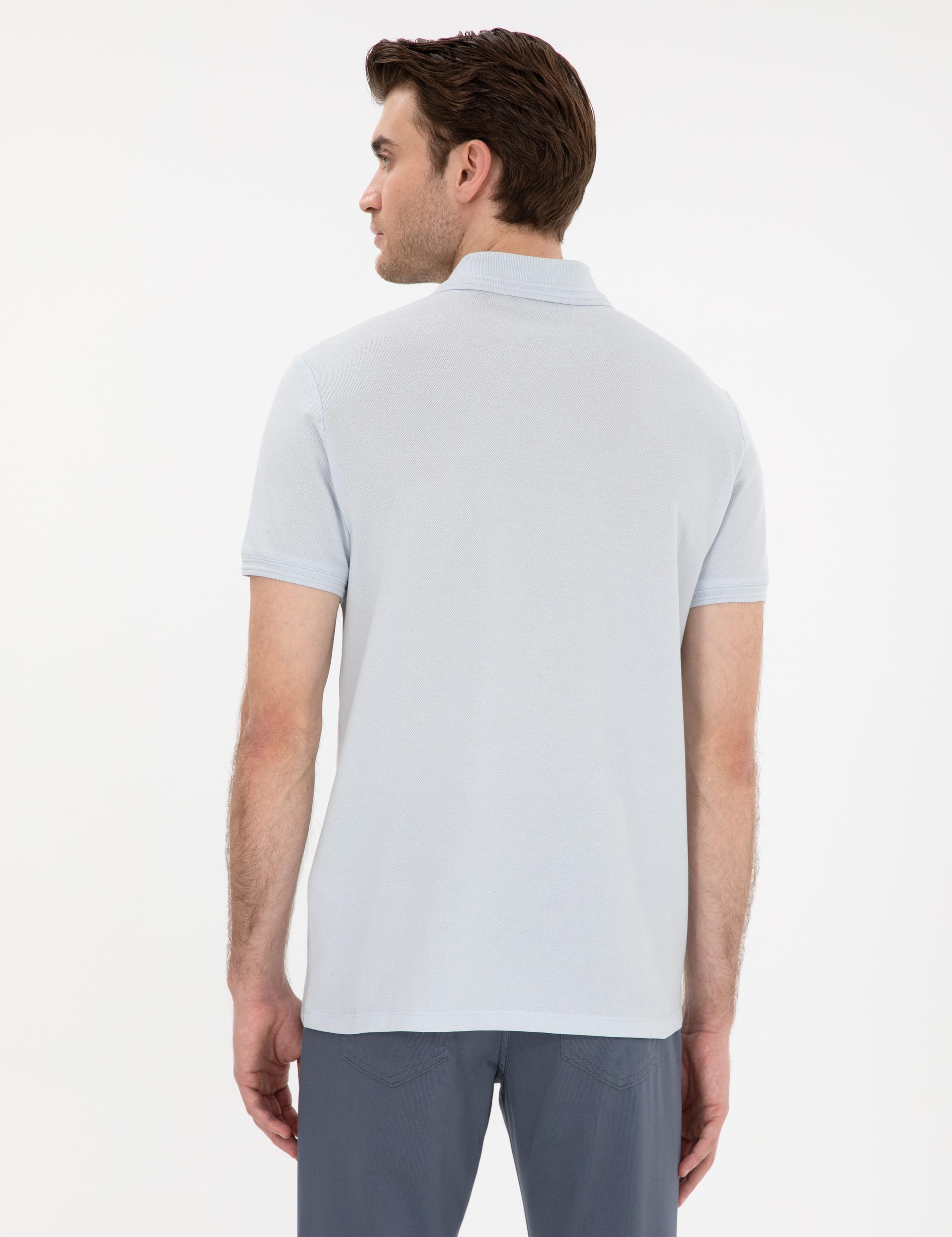 Açık Mavi Slim Fit %100 Pamuk Polo Yaka Basic Tişört