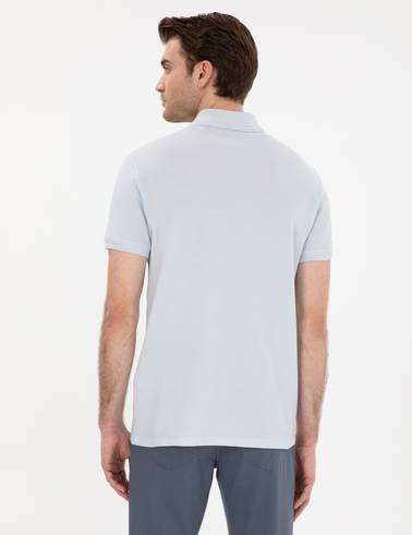 Açık Mavi Slim Fit %100 Pamuk Polo Yaka Basic Tişört