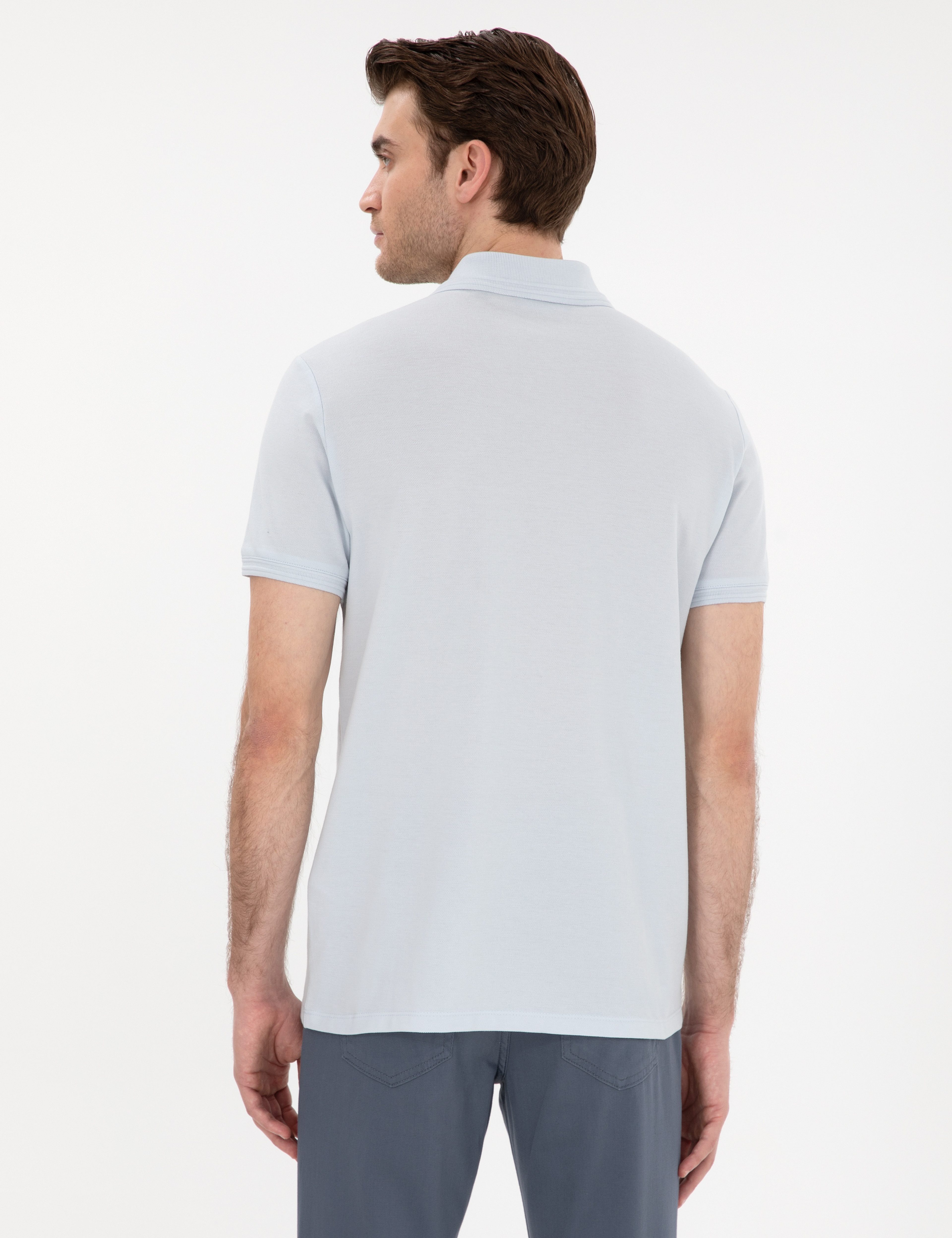 Açık Mavi Slim Fit %100 Pamuk Polo Yaka Basic Tişört - Image 5