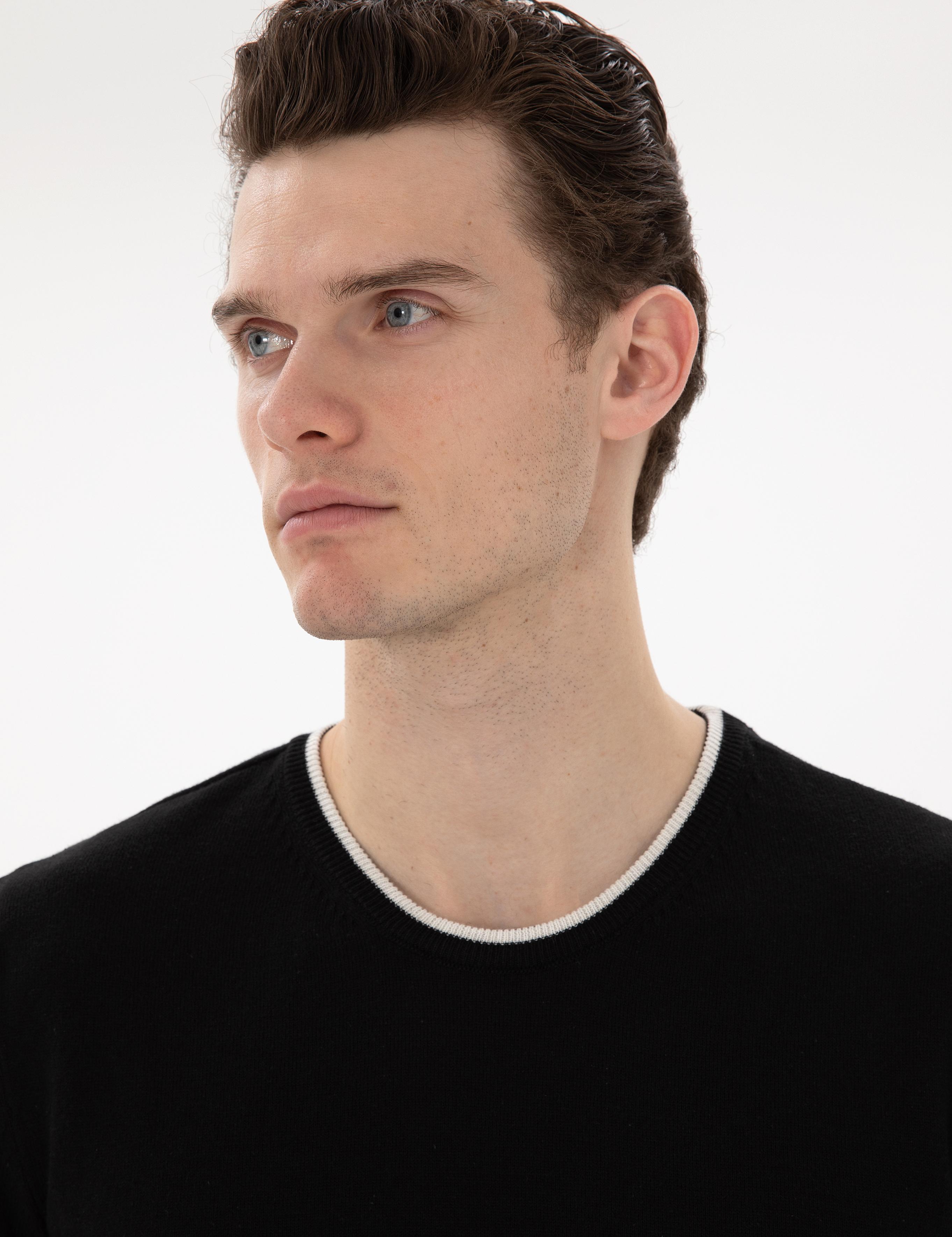 Siyah Slim Fit Bisiklet Yaka Triko Tişört