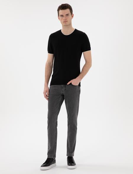 Siyah Slim Fit Bisiklet Yaka Triko Tişört - 50307401027