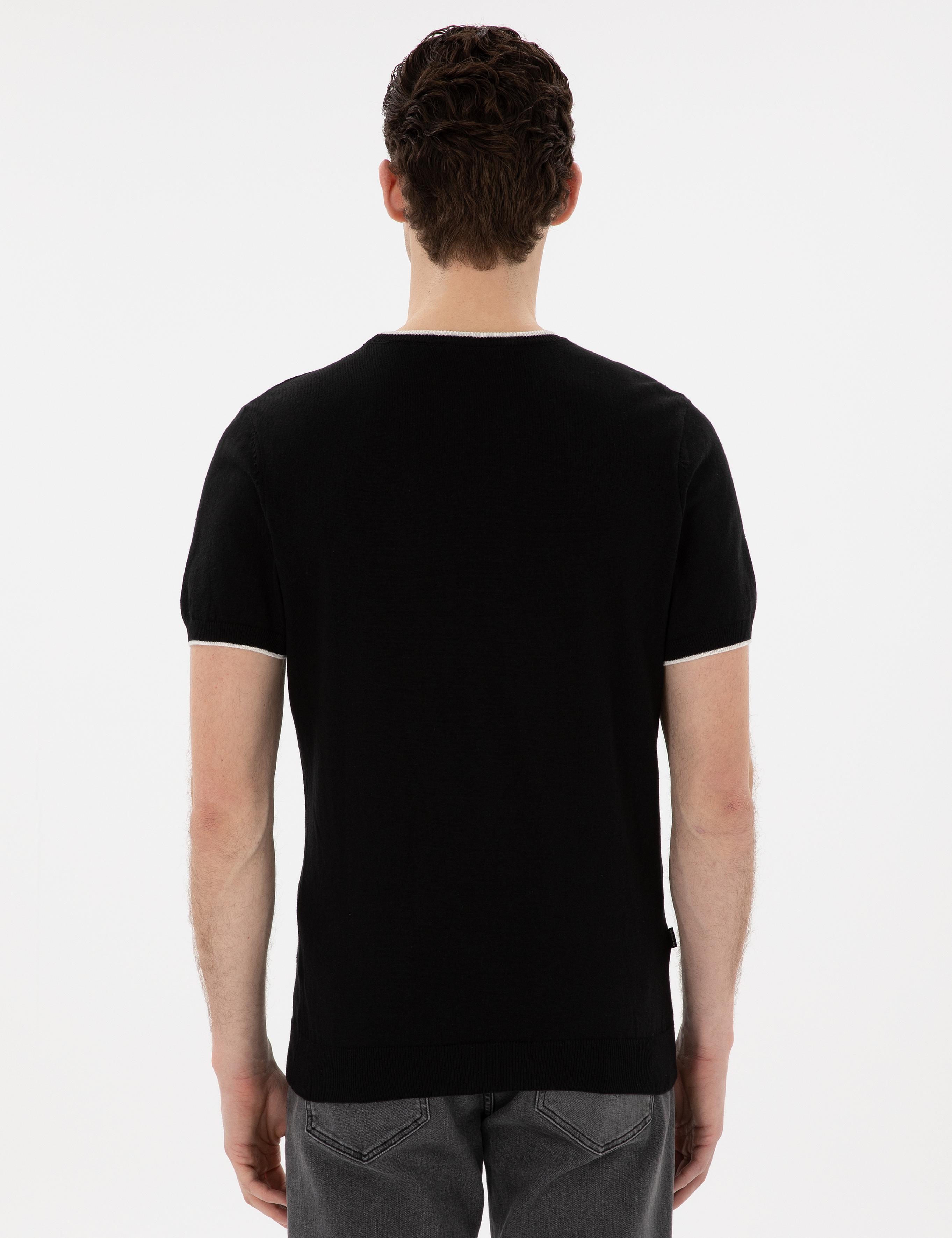 Siyah Slim Fit Bisiklet Yaka Triko Tişört