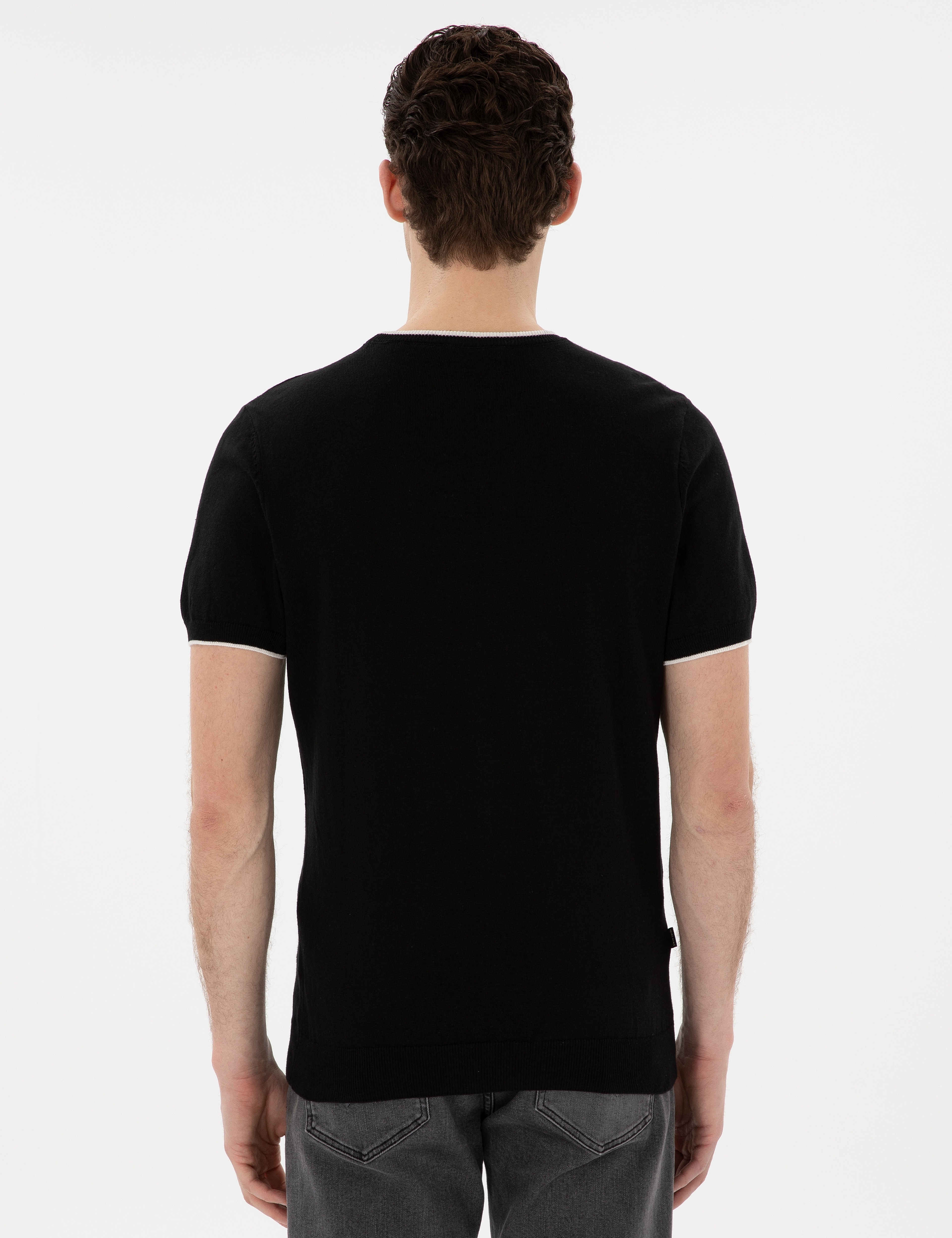 Siyah Slim Fit Bisiklet Yaka Triko Tişört - Image 5