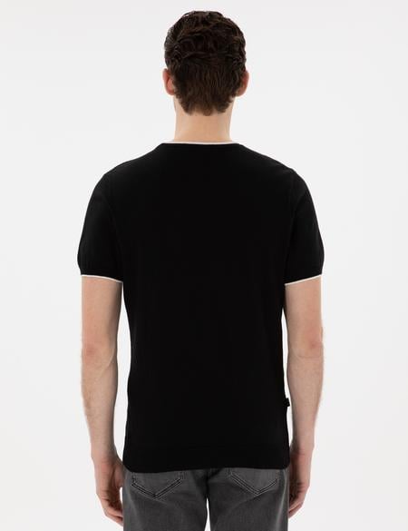 Siyah Slim Fit Bisiklet Yaka Triko Tişört - 50307401027