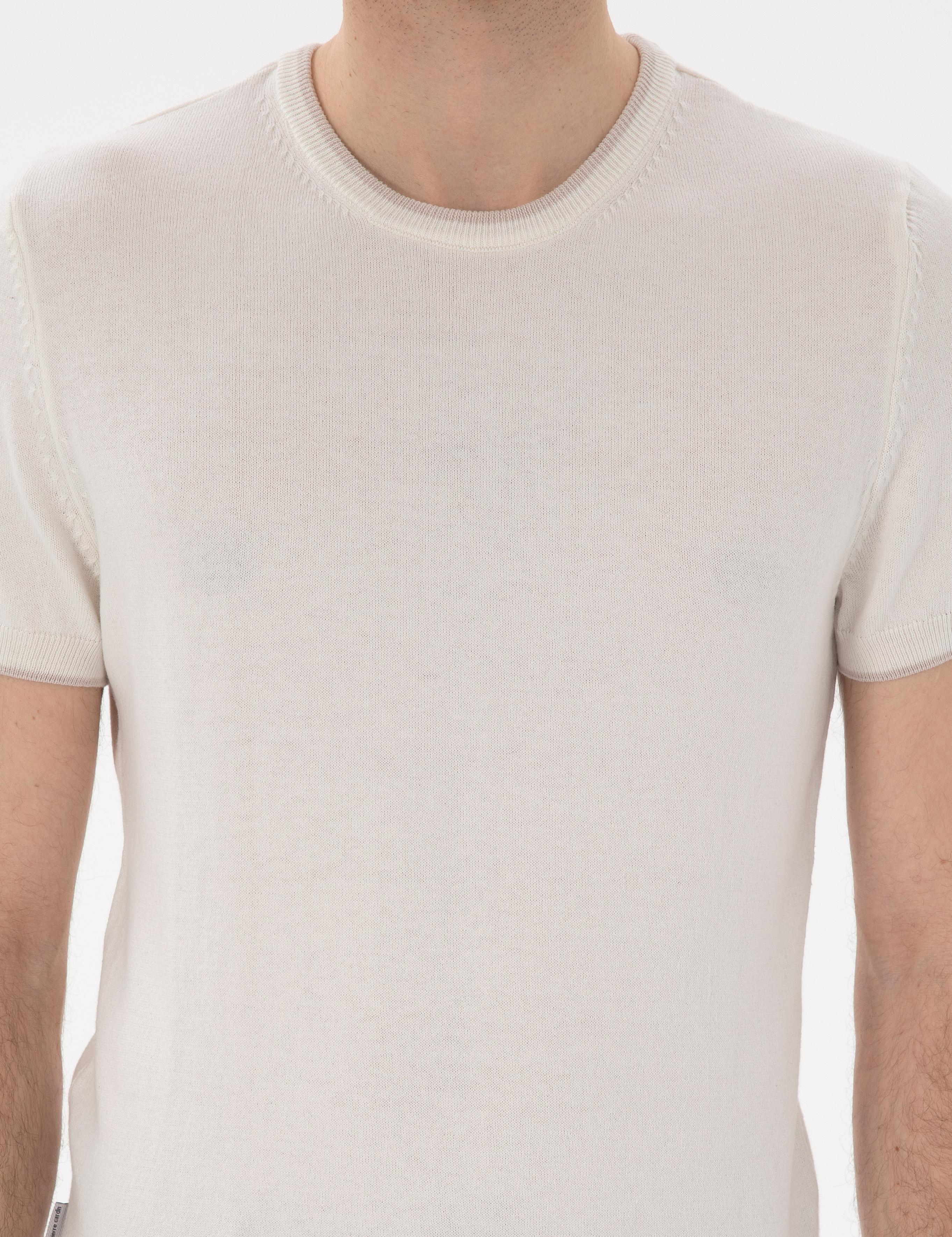 Ekru Slim Fit Bisiklet Yaka Triko Tişört