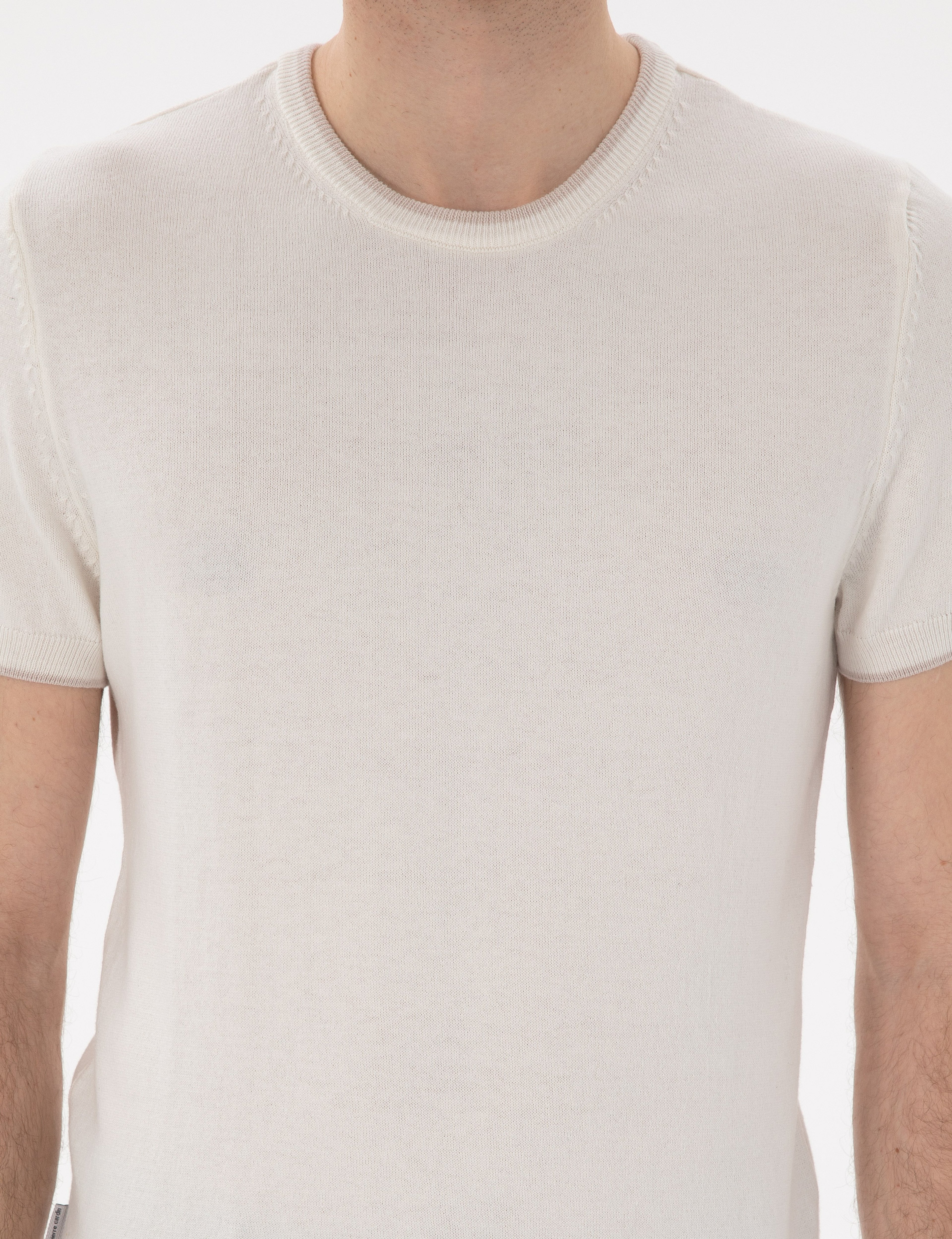 Ekru Slim Fit Bisiklet Yaka Triko Tişört