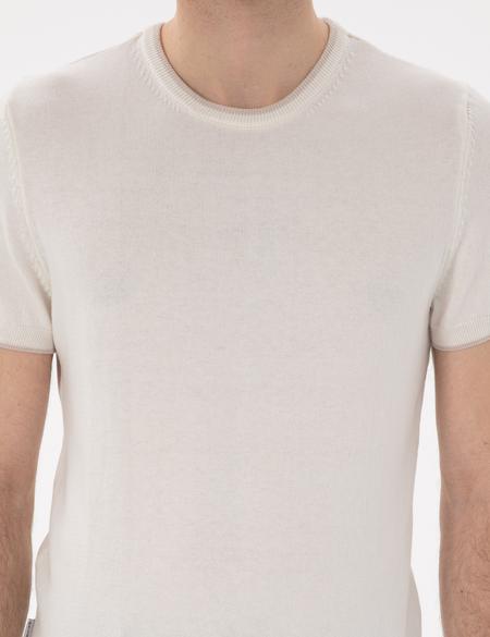 Ekru Slim Fit Bisiklet Yaka Triko Tişört - 50307401019