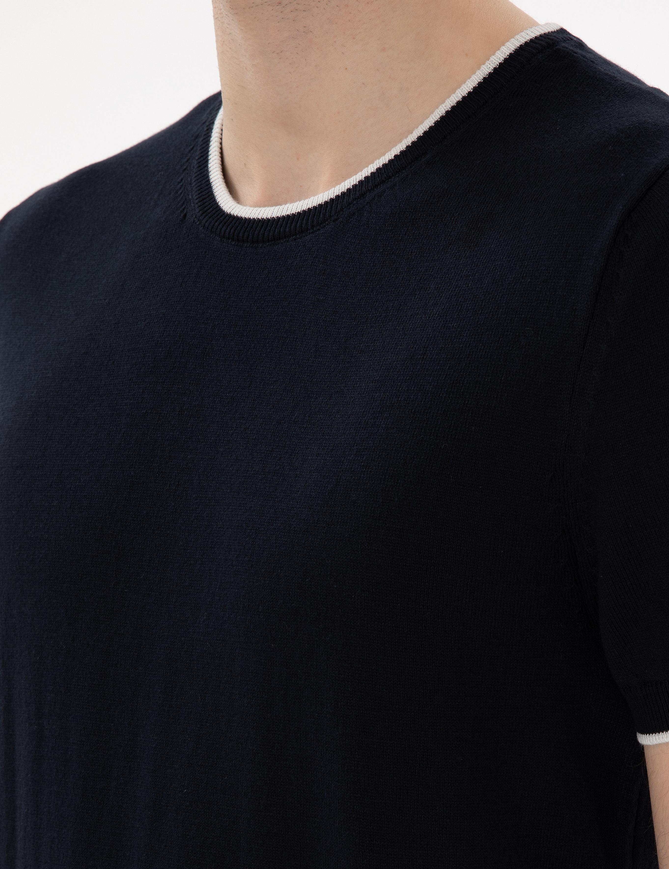 Lacivert Slim Fit Bisiklet Yaka Triko Tişört