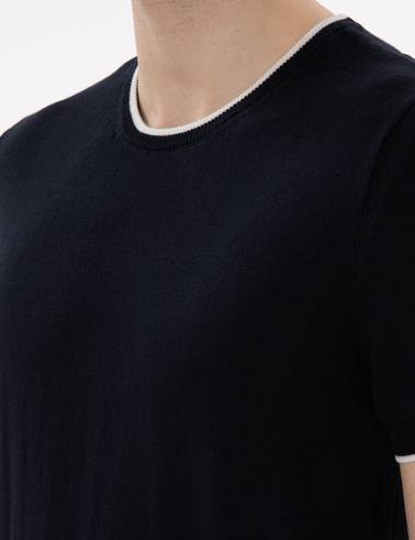 Lacivert Slim Fit Bisiklet Yaka Triko Tişört