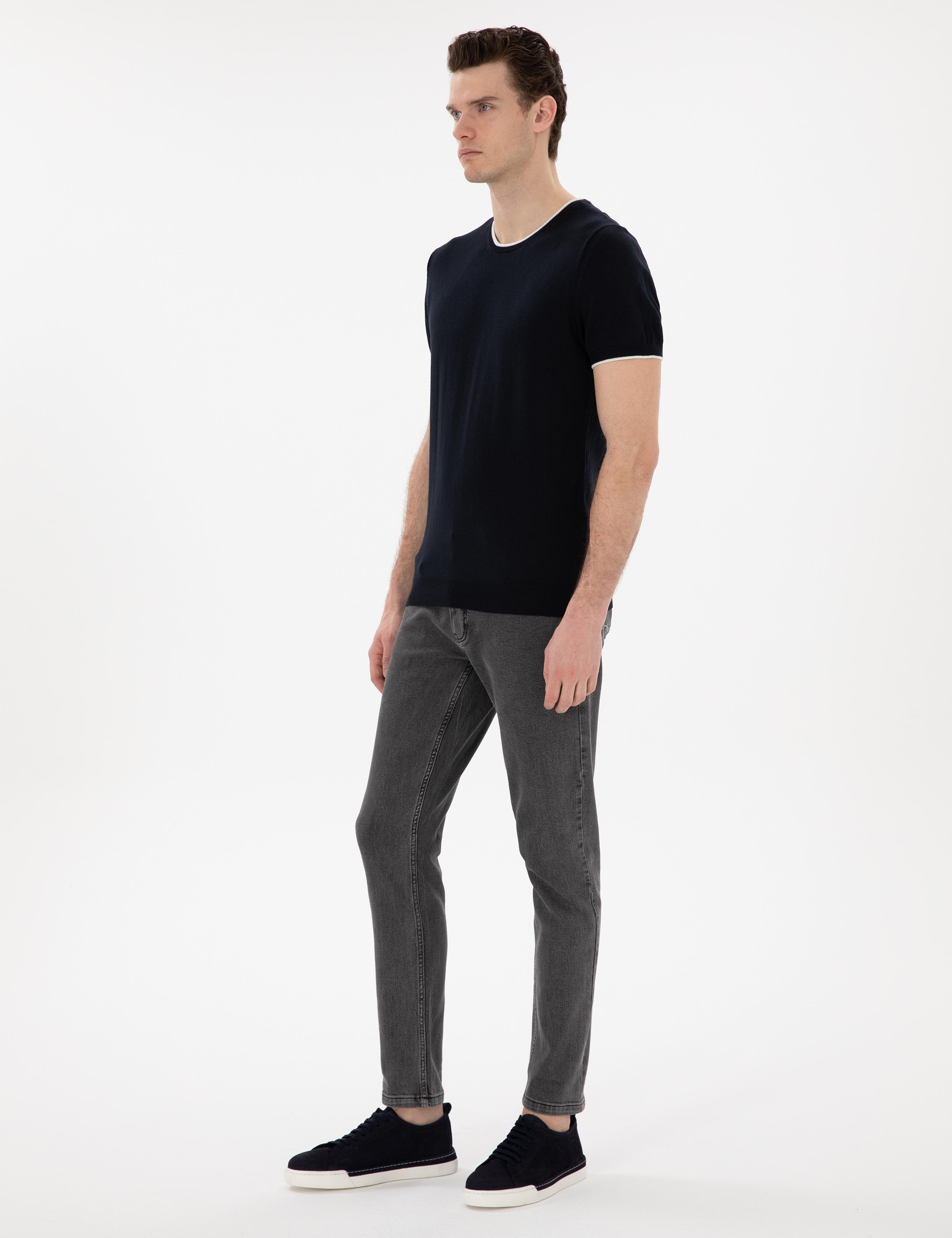 Lacivert Slim Fit Bisiklet Yaka Triko Tişört
