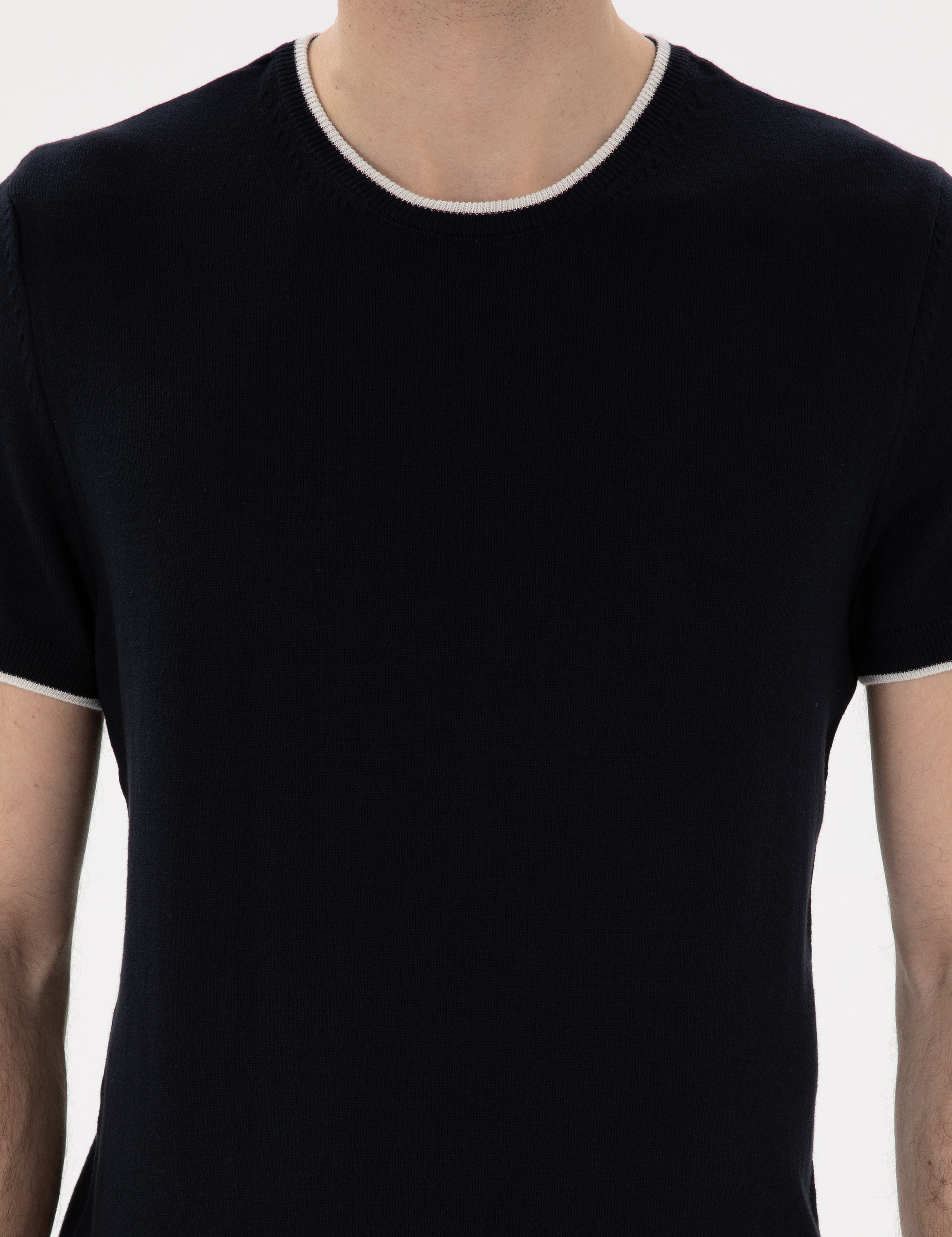 Lacivert Slim Fit Bisiklet Yaka Triko Tişört - Image 6
