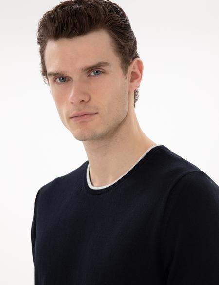 Lacivert Slim Fit Bisiklet Yaka Triko Tişört - 50307401001