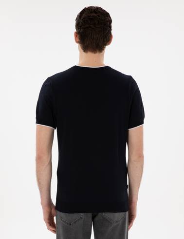 Lacivert Slim Fit Bisiklet Yaka Triko Tişört