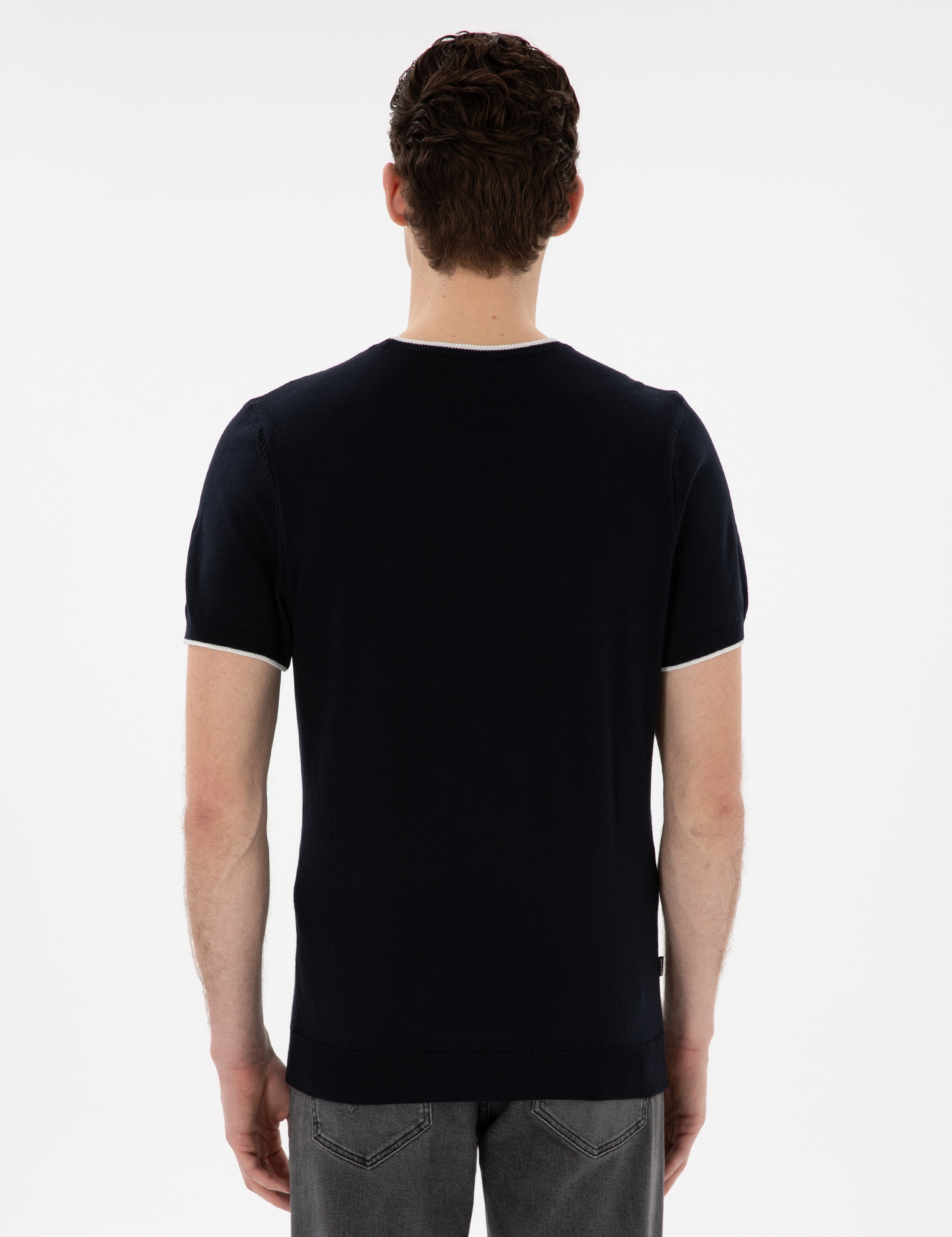 Lacivert Slim Fit Bisiklet Yaka Triko Tişört - Image 5