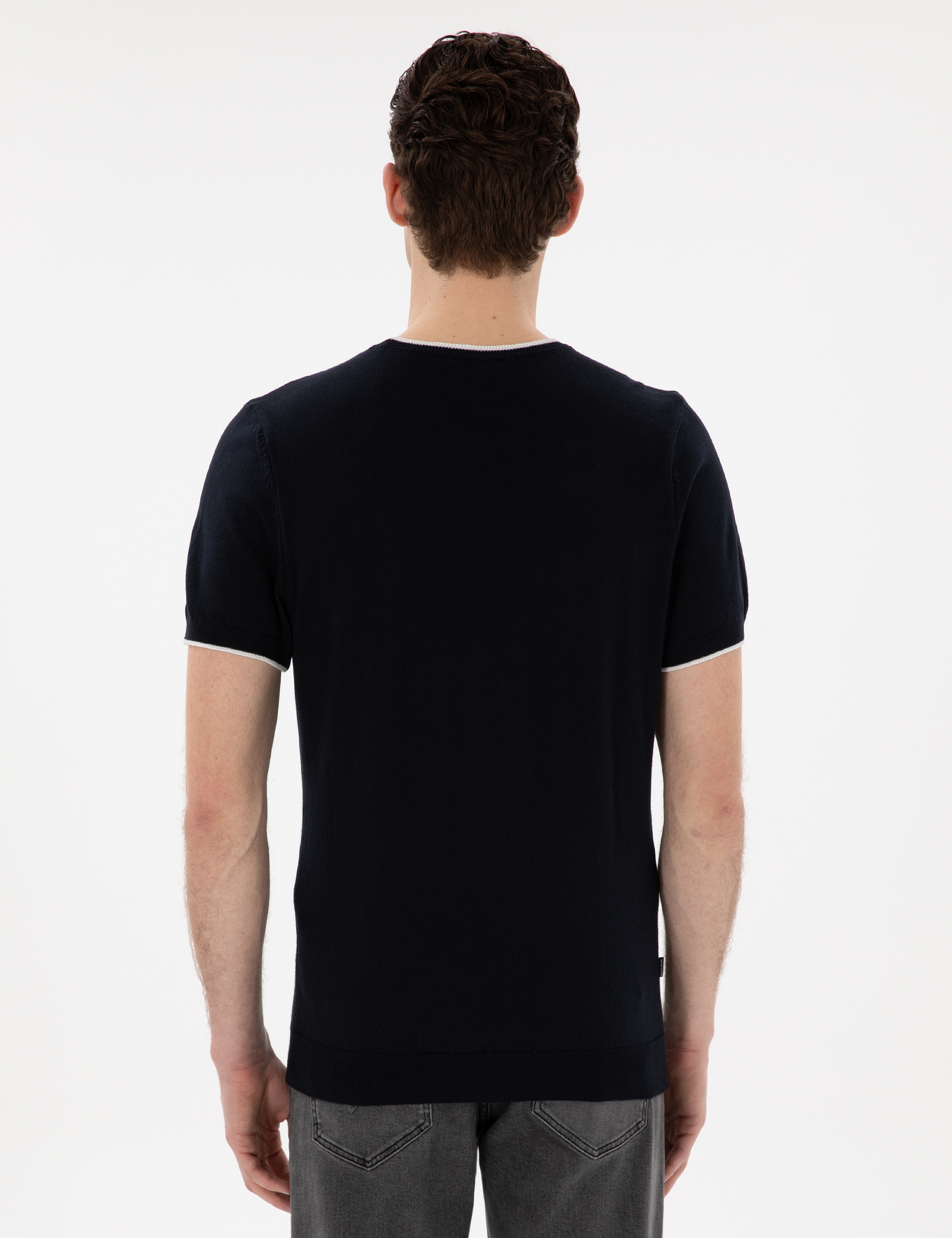 Lacivert Slim Fit Bisiklet Yaka Triko Tişört