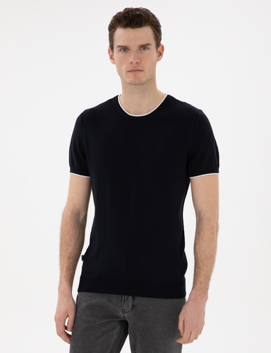 Lacivert Slim Fit Bisiklet Yaka Triko Tişört
