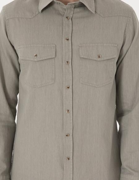 Açık Haki Slim Fit Uzun Kollu Jean Gömlek - 50305630010