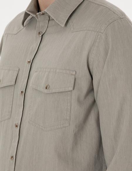 Açık Haki Slim Fit Uzun Kollu Jean Gömlek - 50305630010