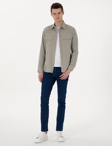 Açık Haki Slim Fit Uzun Kollu Jean Gömlek - 50305630010