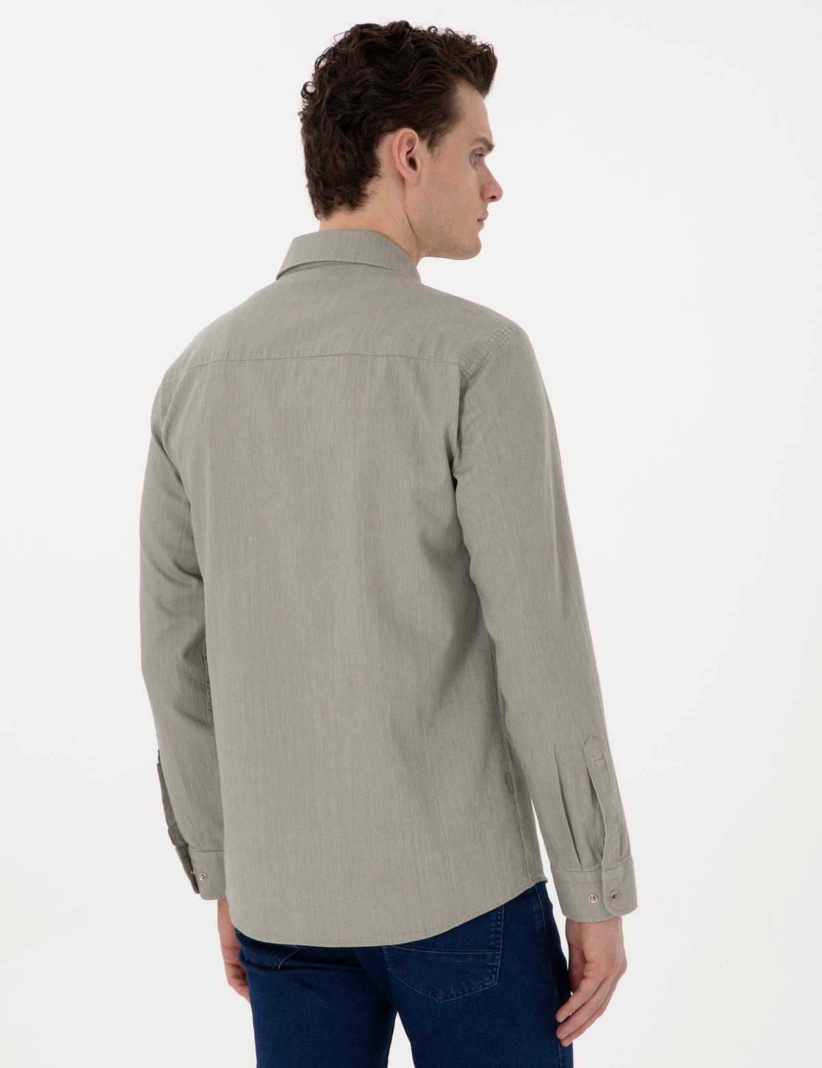 Açık Haki Slim Fit Uzun Kollu Jean Gömlek - 50305630010
