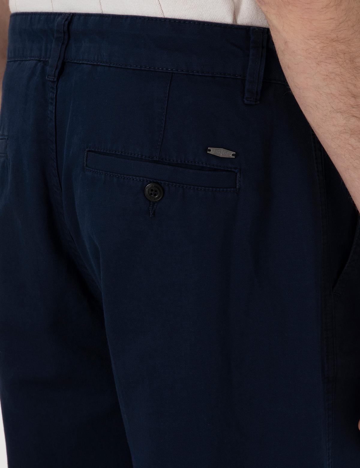 Lacivert Loose Fit Rahat Kalıp Keten Karışımlı Kanvas Pantolon - 50305588166