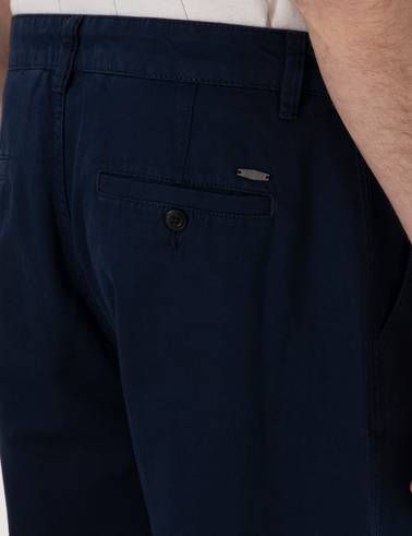 Lacivert Loose Fit Rahat Kalıp Keten Karışımlı Kanvas Pantolon