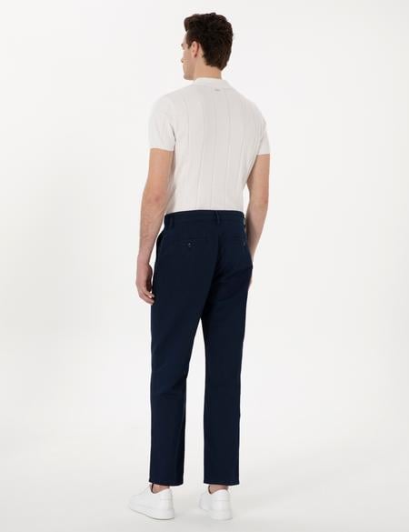 Lacivert Loose Fit Rahat Kalıp Keten Karışımlı Kanvas Pantolon - 50305588166