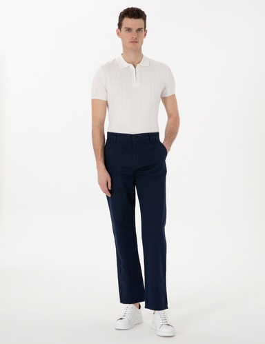 Lacivert Loose Fit Rahat Kalıp Keten Karışımlı Kanvas Pantolon