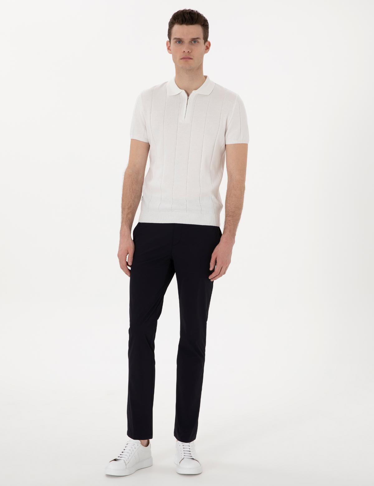 Lacivert Slim Fit Jogger Kanvas Pantolon