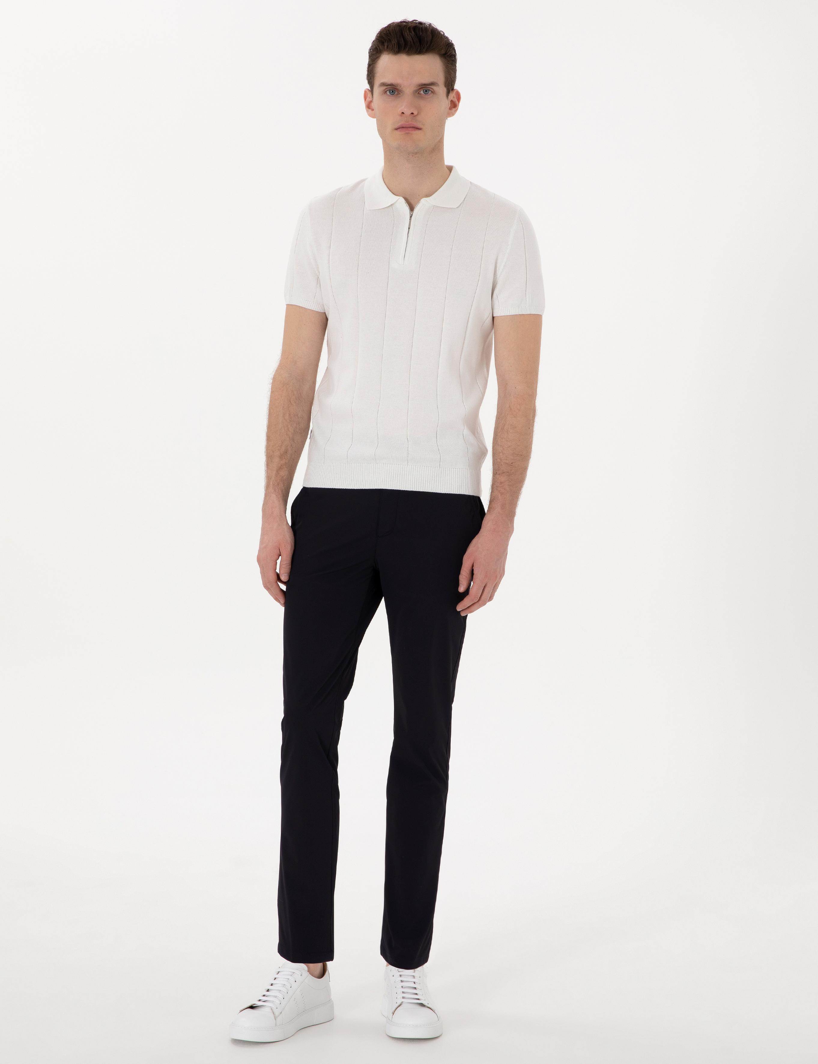 Lacivert Slim Fit Jogger Kanvas Pantolon