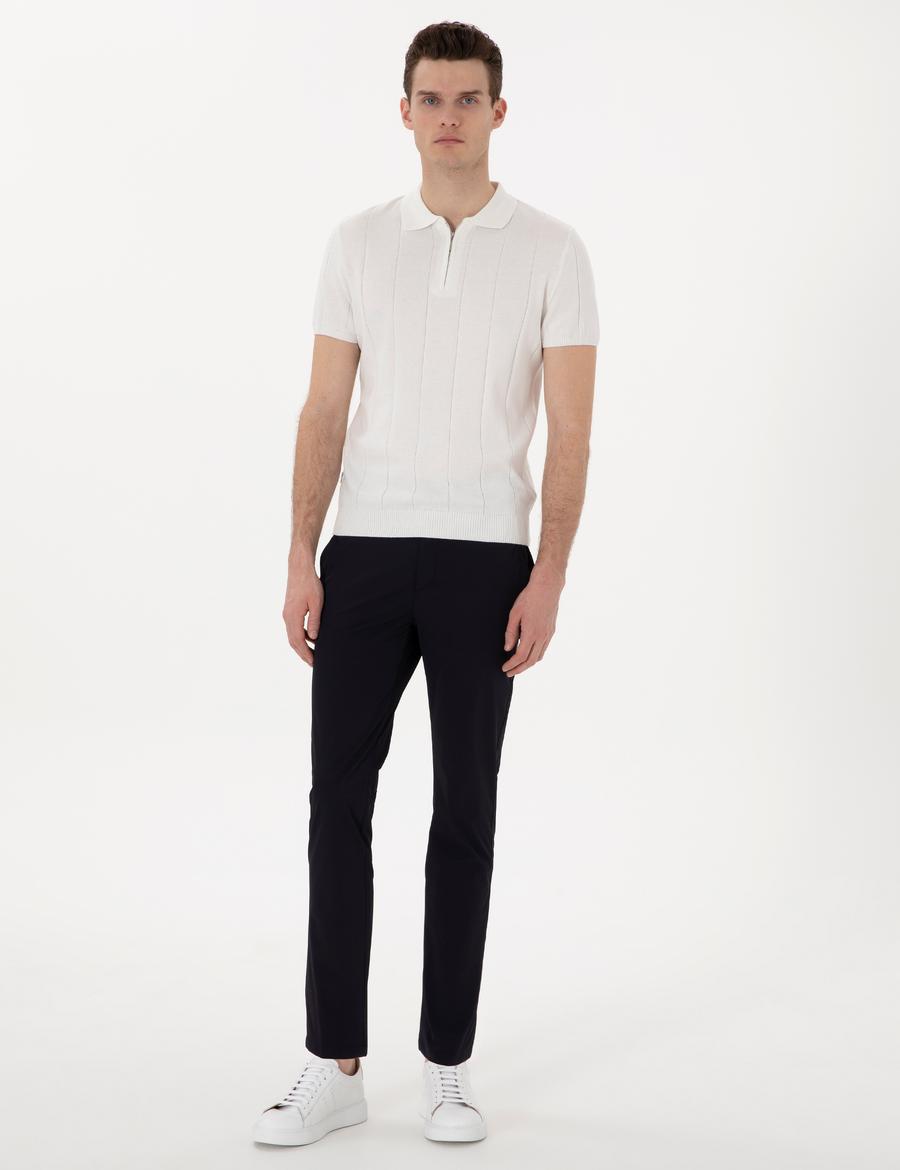 Lacivert Slim Fit Jogger Kanvas Pantolon