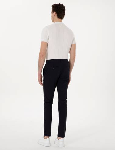 Lacivert Slim Fit Jogger Kanvas Pantolon