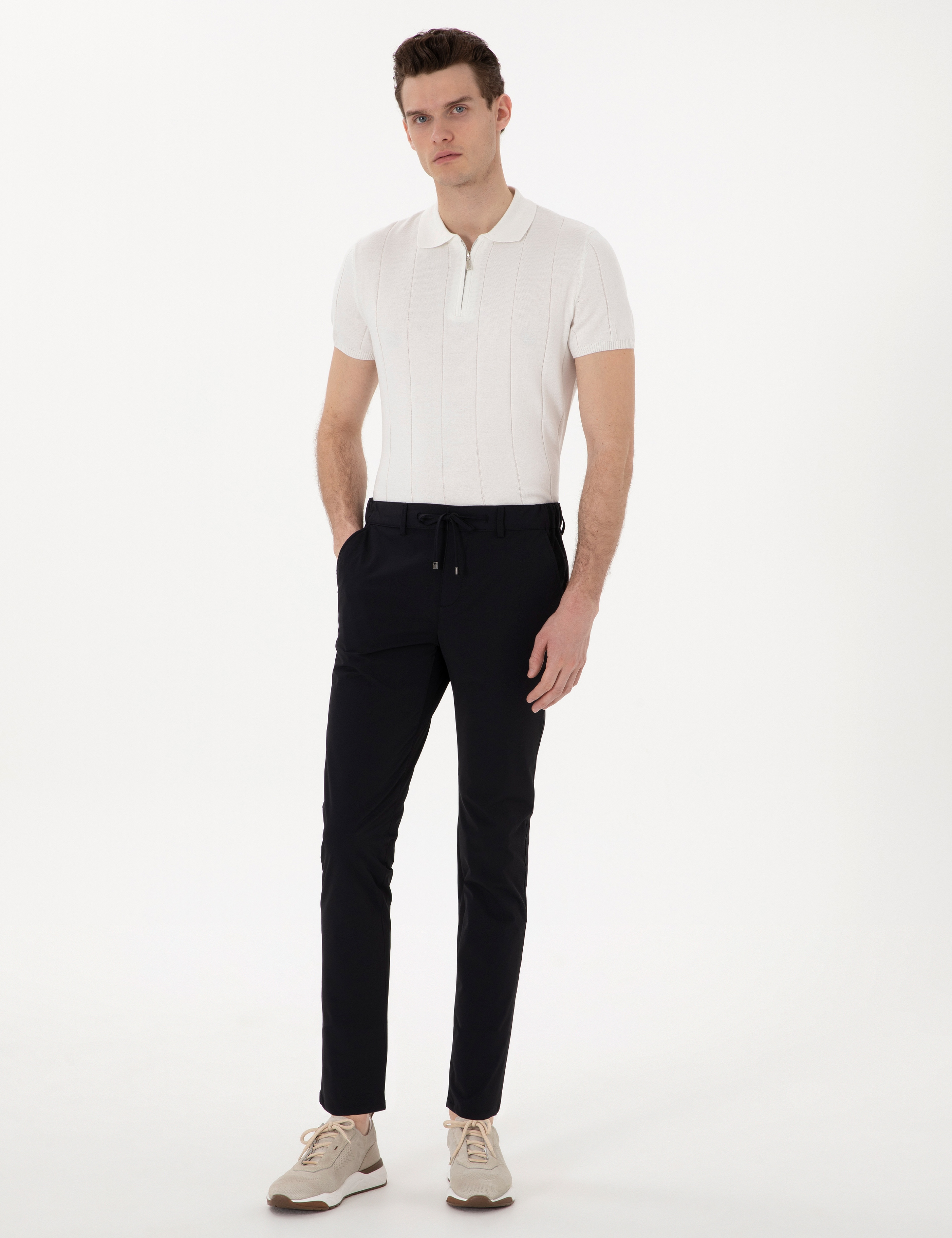 Siyah Slim Fit Jogger Kanvas Pantolon - Image 1