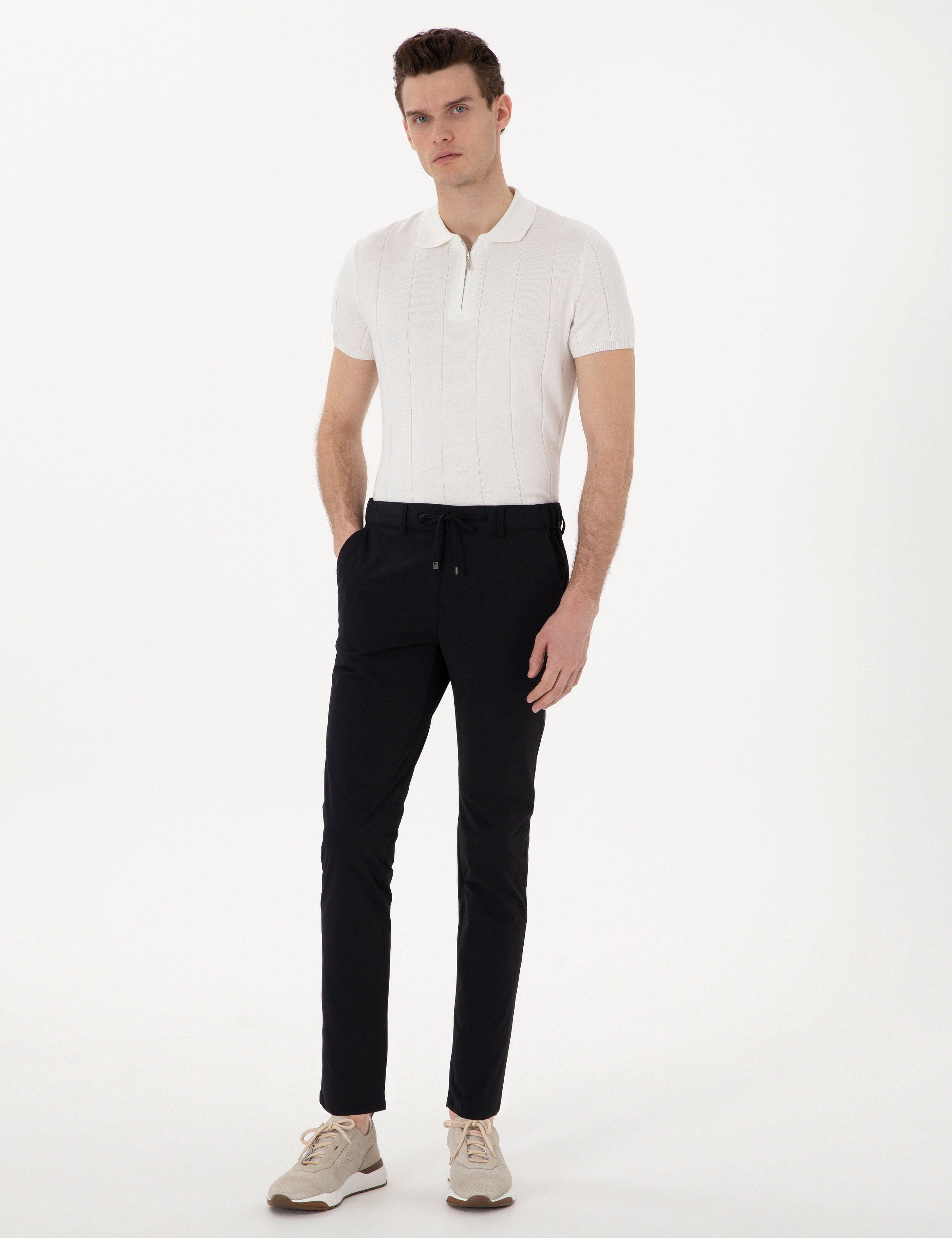 Siyah Slim Fit Jogger Kanvas Pantolon