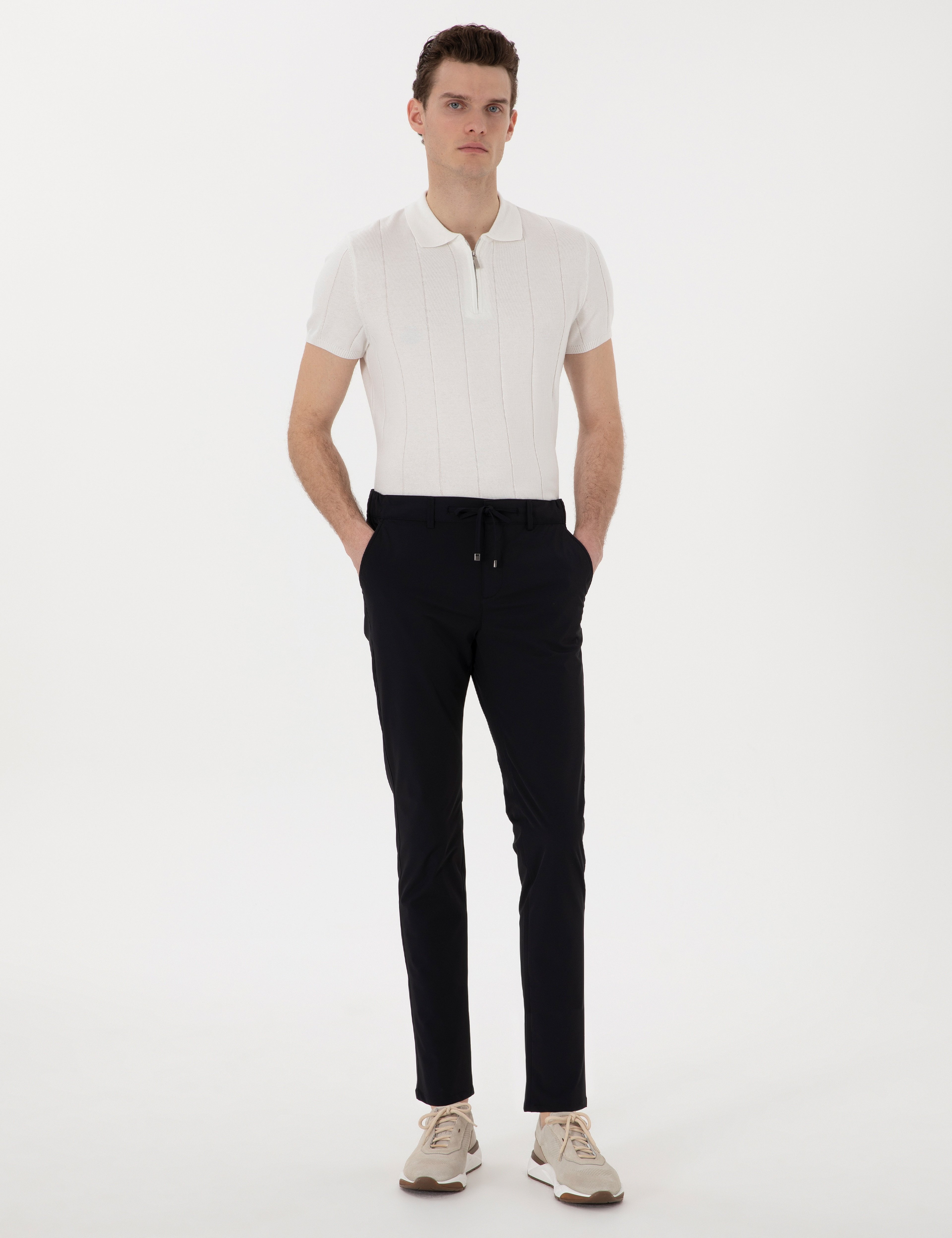 Siyah Slim Fit Jogger Kanvas Pantolon - Image 3