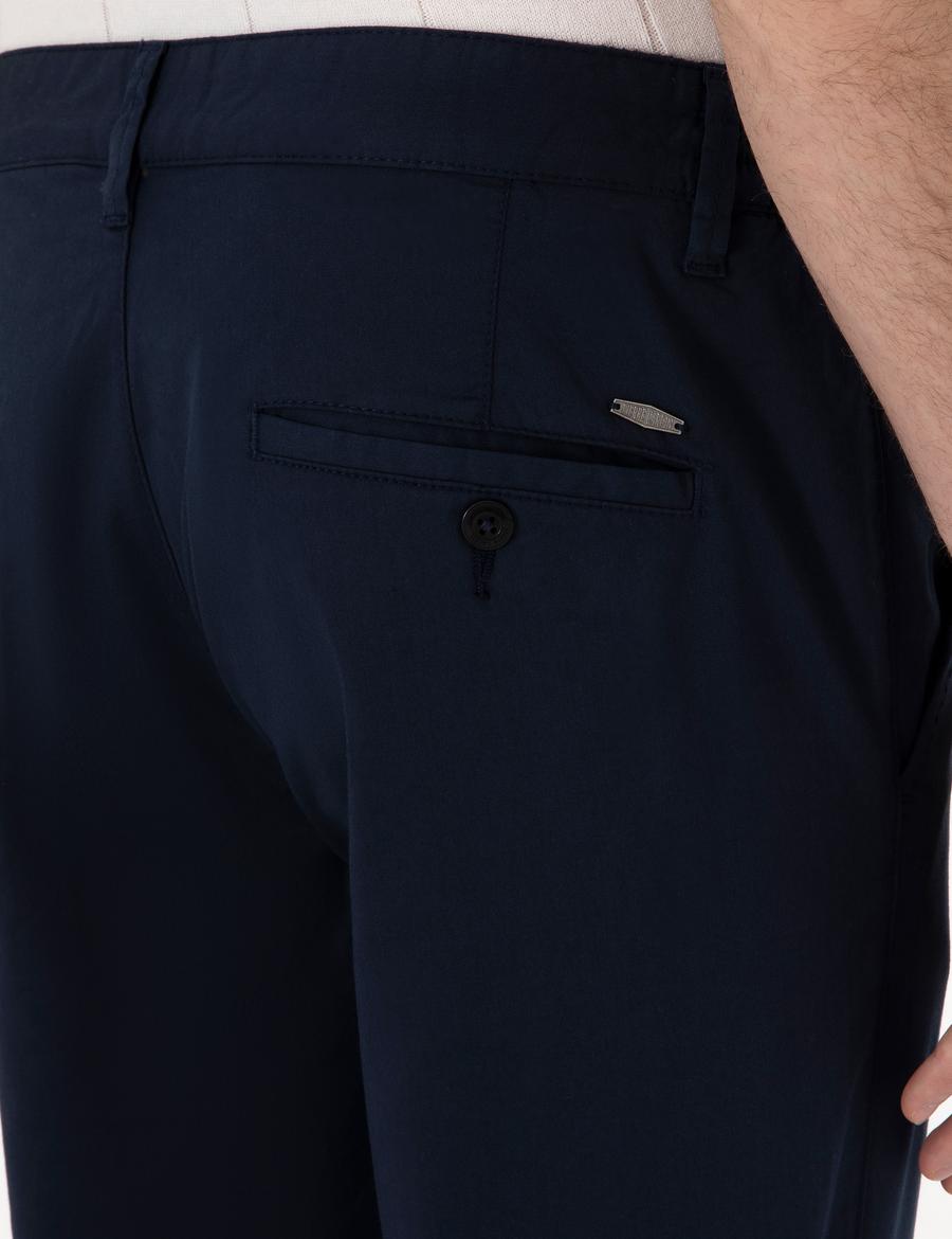 Lacivert Slim Fit Beli Lastikli Kanvas Pantolon