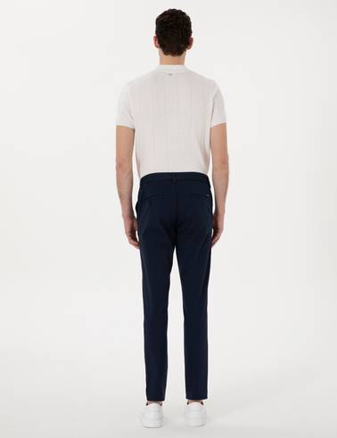 Lacivert Slim Fit Beli Lastikli Kanvas Pantolon