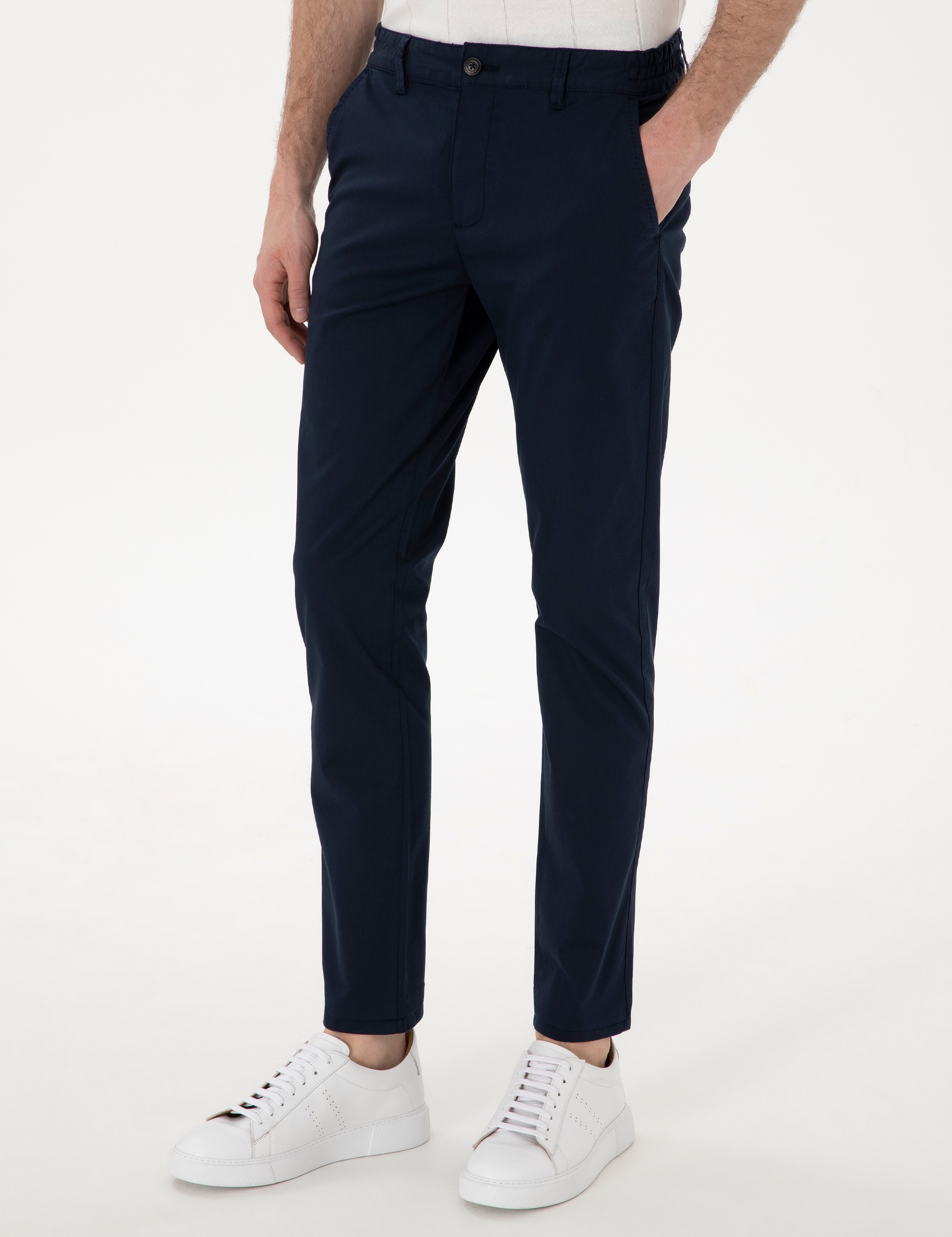 Lacivert Slim Fit Beli Lastikli Kanvas Pantolon - Image 2