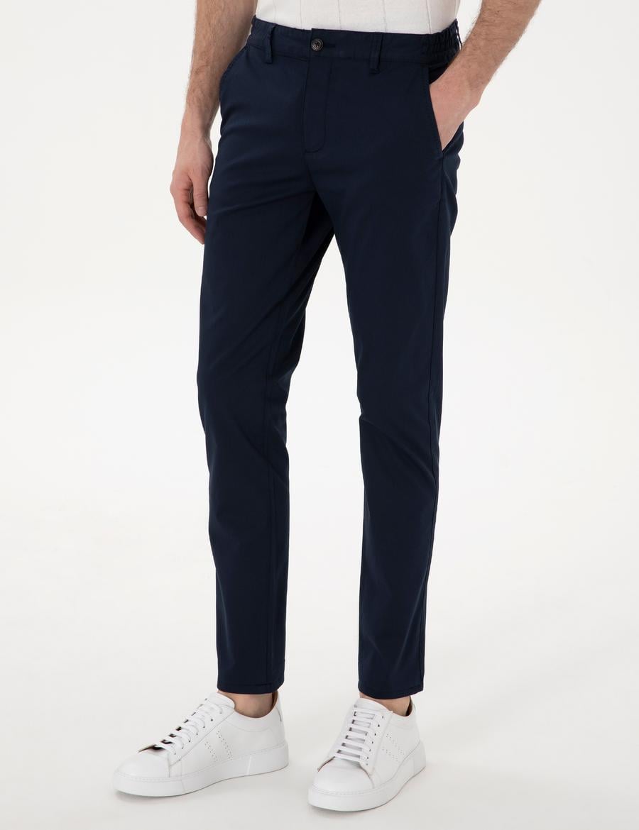 Lacivert Slim Fit Beli Lastikli Kanvas Pantolon