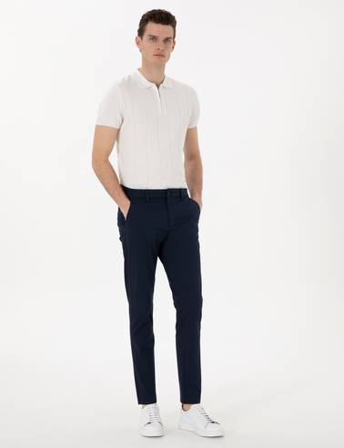 Lacivert Slim Fit Beli Lastikli Kanvas Pantolon