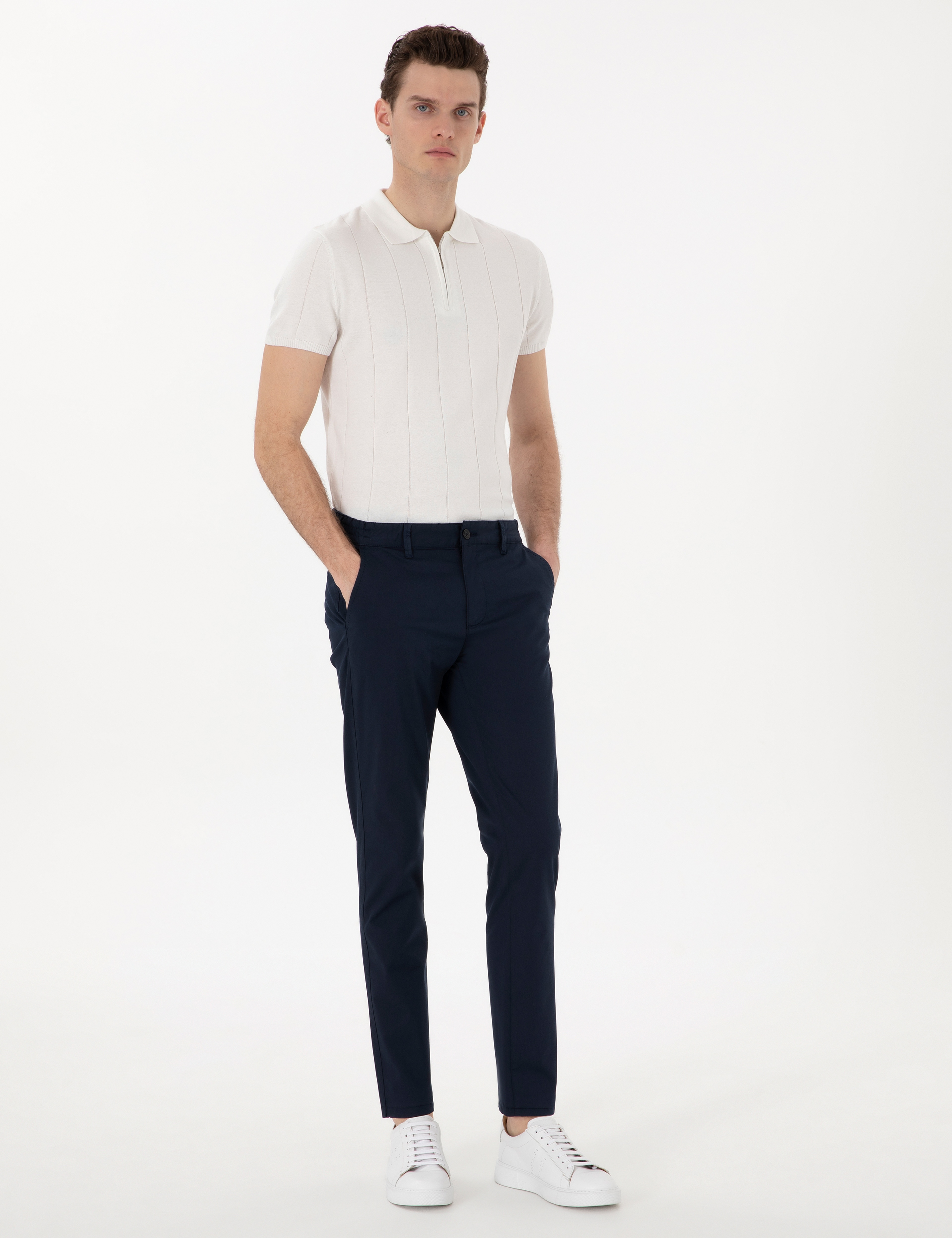 Lacivert Slim Fit Beli Lastikli Kanvas Pantolon - Image 3