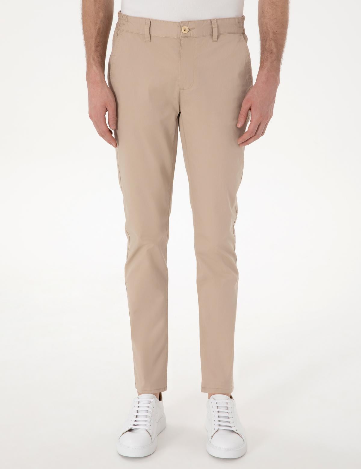 Bej Slim Fit Beli Lastikli Kanvas Pantolon - 50301759136