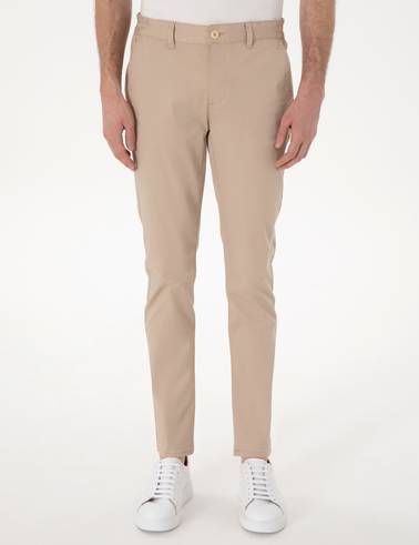 Bej Slim Fit Beli Lastikli Kanvas Pantolon