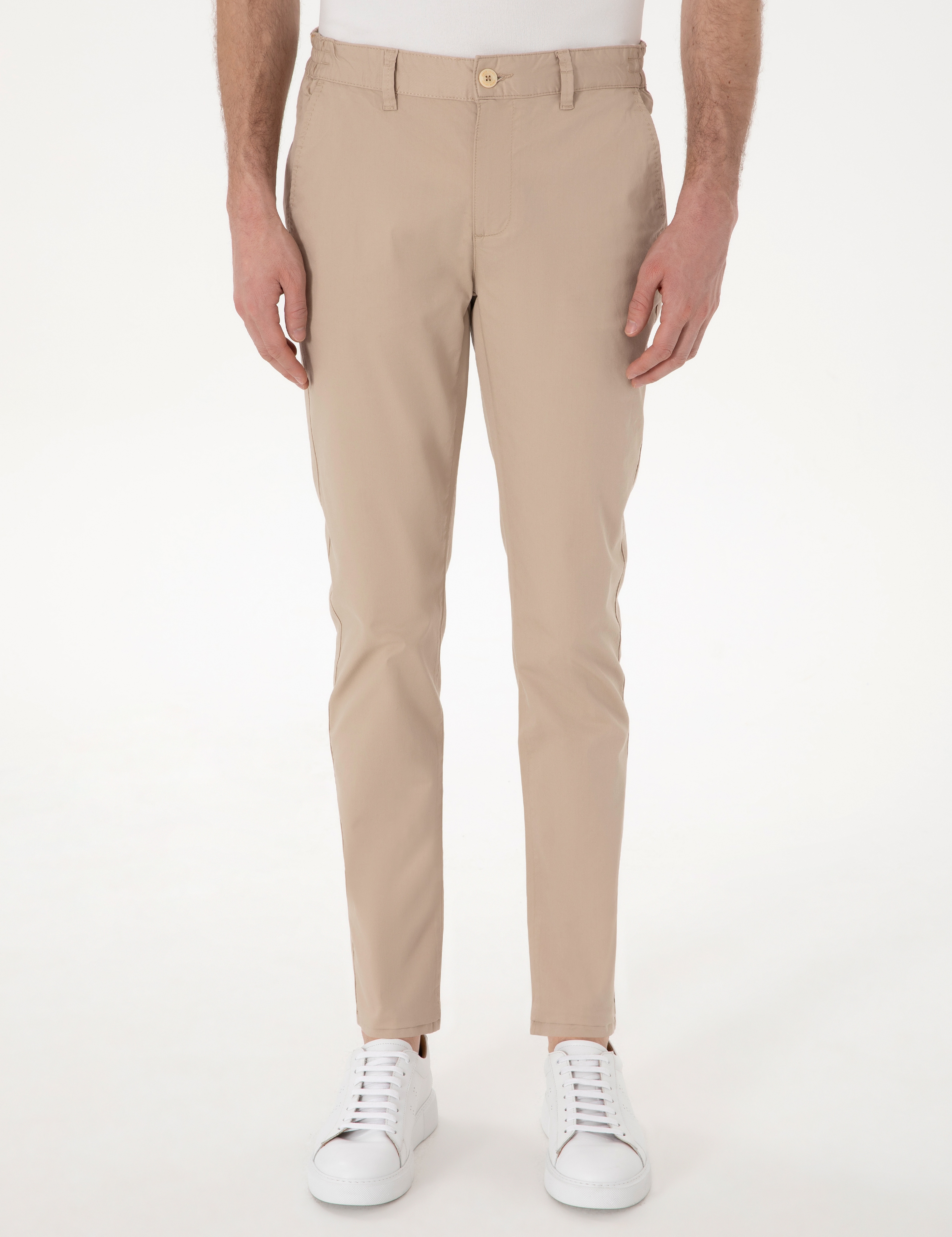 Bej Slim Fit Beli Lastikli Kanvas Pantolon - Image 2