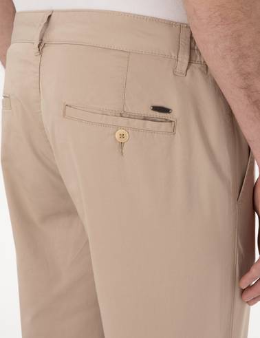 Bej Slim Fit Beli Lastikli Kanvas Pantolon