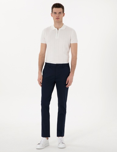 Lacivert Slim Fit Beli Lastikli Kanvas Pantolon